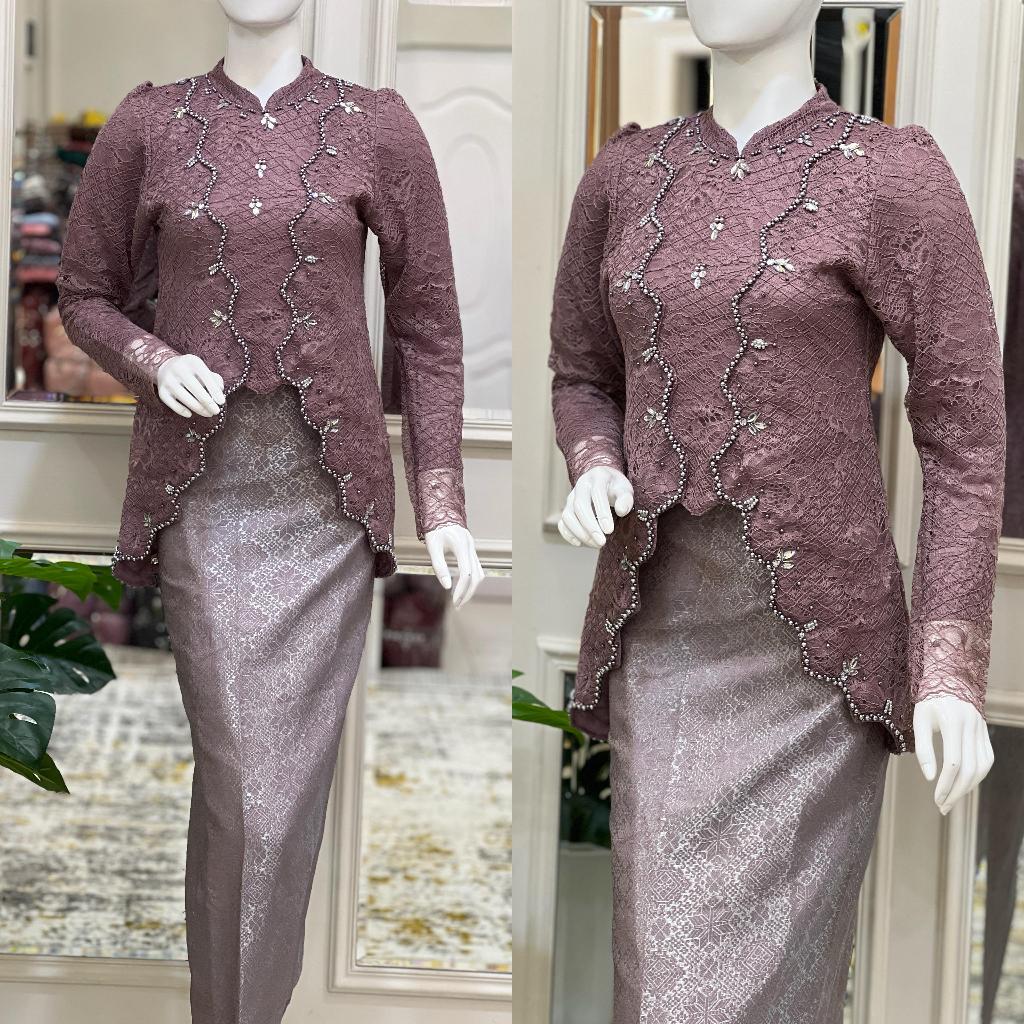 HN MODE - Setelan kebaya kutubaru brokat ziq zaq dengan payet exclusive mix rok songket / Baju kebay