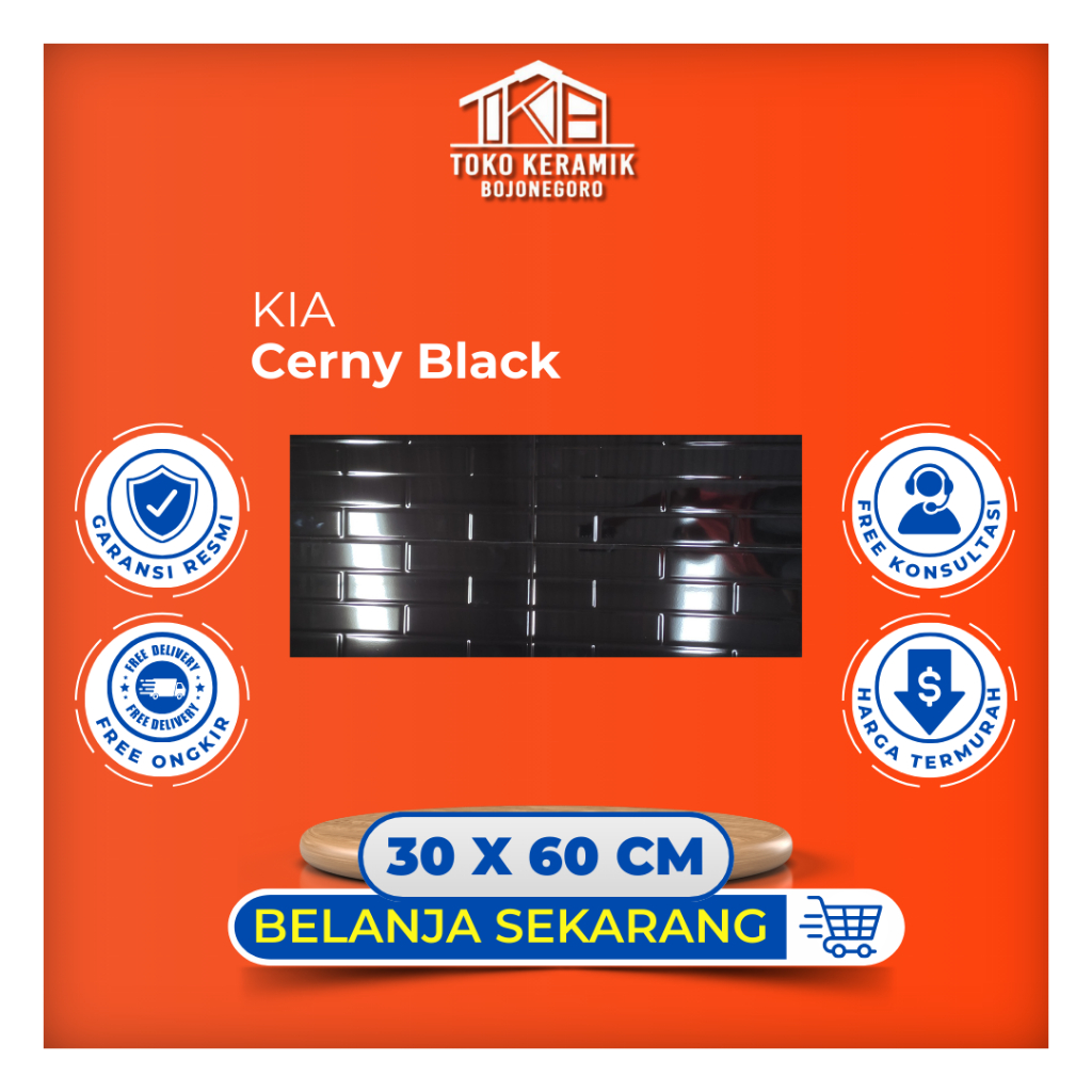 Keramik Dinding Dan Lantai Glossy motif Batu Ringan 30x60 KIA Cerny Black