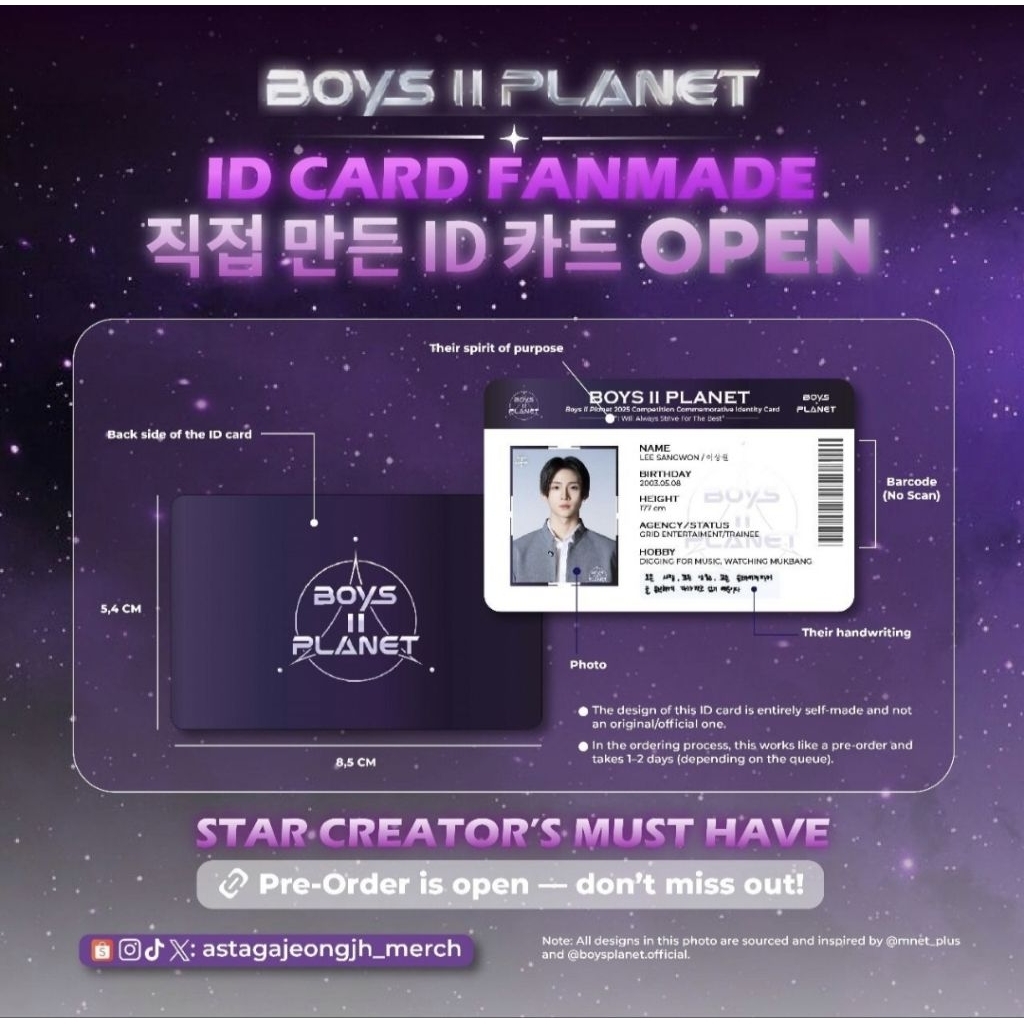 BOYS II PLANET FANMADE ID CARD