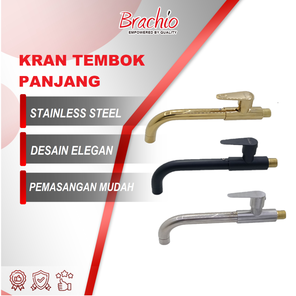 BRACHIO Kran Tembok Panjang Kran Wastafel Dinding Keran Cuci Tangan Wudhu KTBLL1570