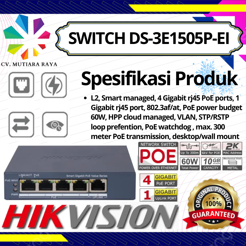 SWITCH HUB HIKVISION DS-3E1505P-EI