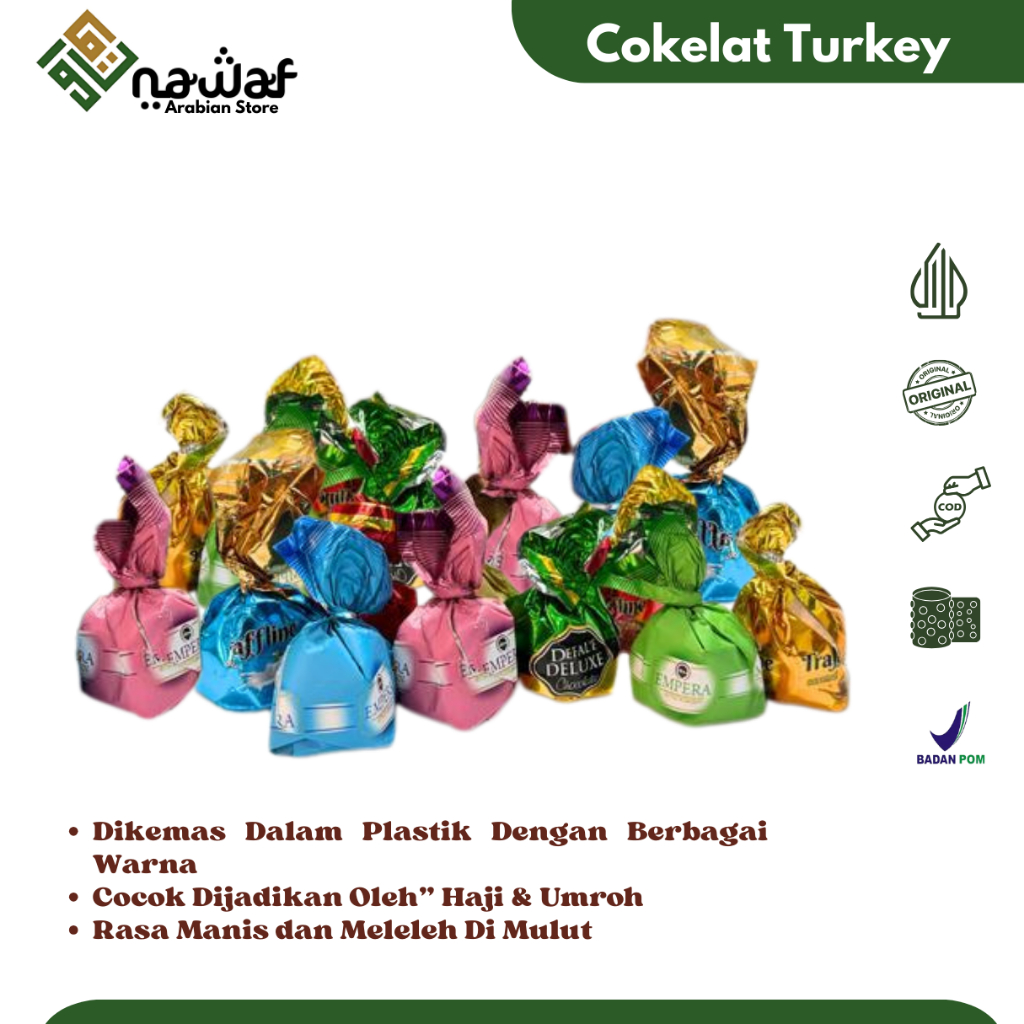 

COKELAT ARAB TURKI Premium Mix 1Kg Fresh Cokelat Oleh2 Haji & Umroh