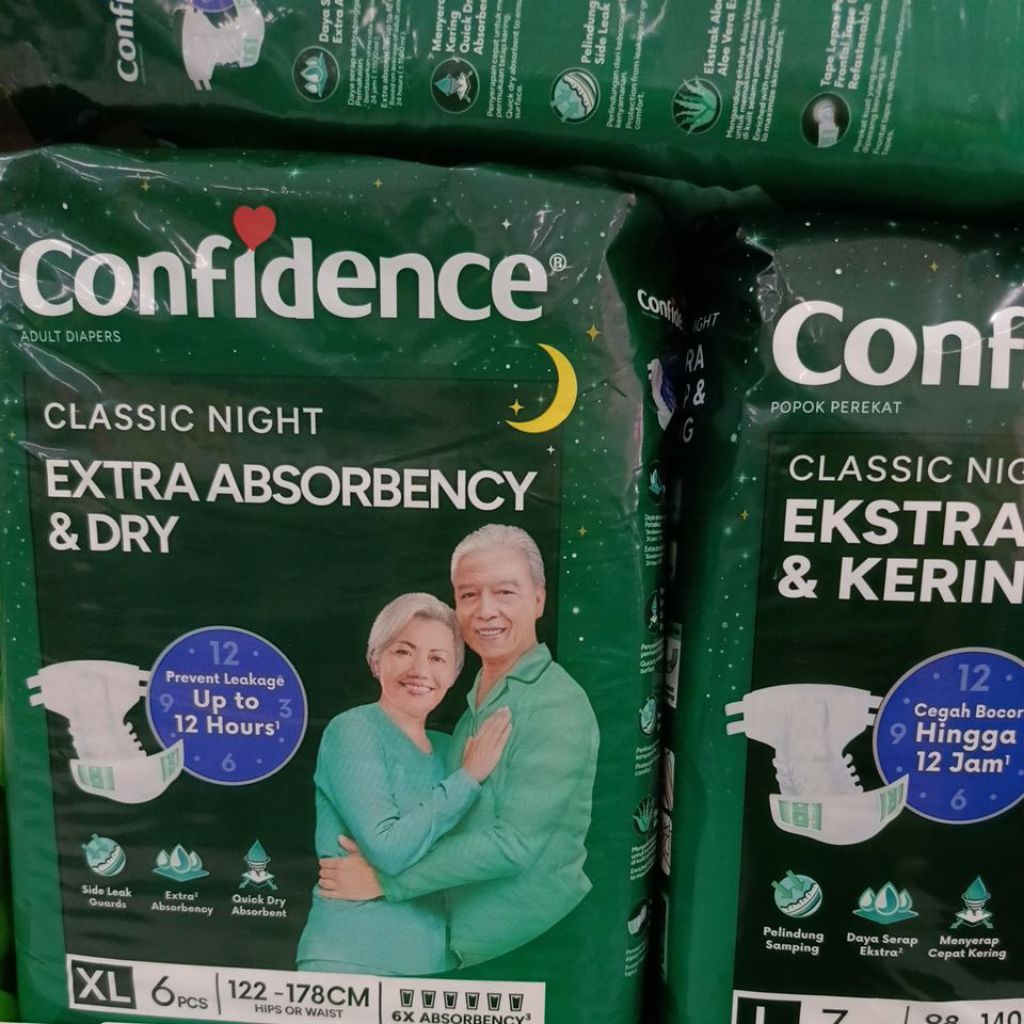 Confidence Classic Night XL6 | Popok Dewasa Lansia Pampers Celana/Perekat Isi 6 pcs 6X Daya Serap An