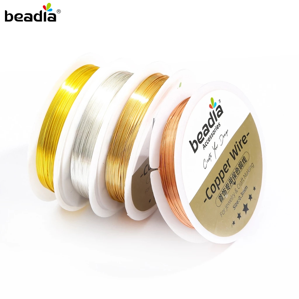 Beadia Kawat Tembaga Emas Perak 1 Roll [0.3mm-1.0mm] untuk DIY Aksesoris Jahit Manik, Perhiasan & Ke