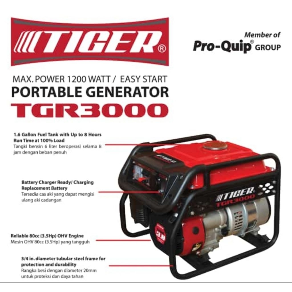 Mesin Genset Generator Bensin - Tiger Tanoss Redfox Proquip TG TN 2900 2880 1000 WATT 4 TAK TG2880 T