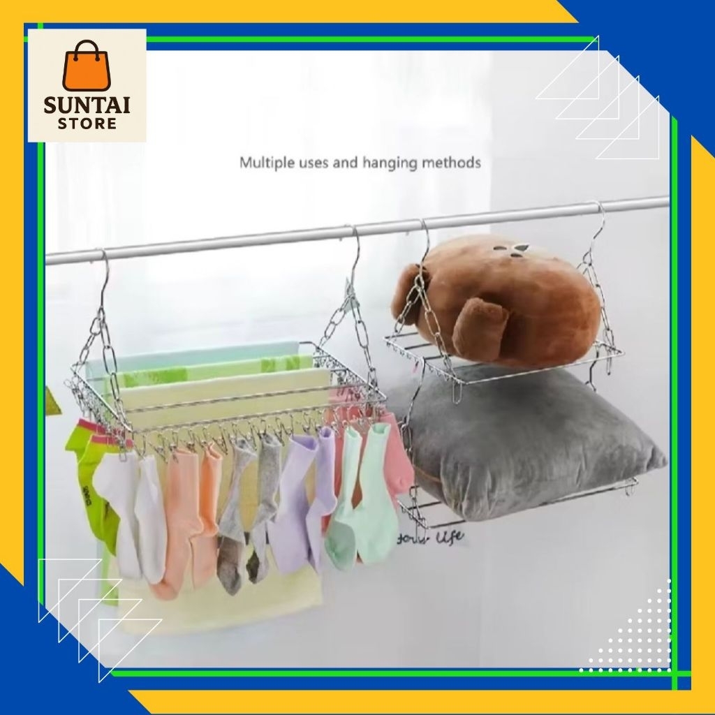 Hanger Gantungan Baju Clips Rak Jemur Baju Kaos Kaki Pakaian Multifungsi Bahan Stainless Steel - Dry