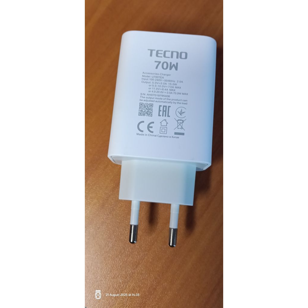 CHARGER TECNO POVA 6/TECNO POVA PRO 70 WATT ORIGINAL
