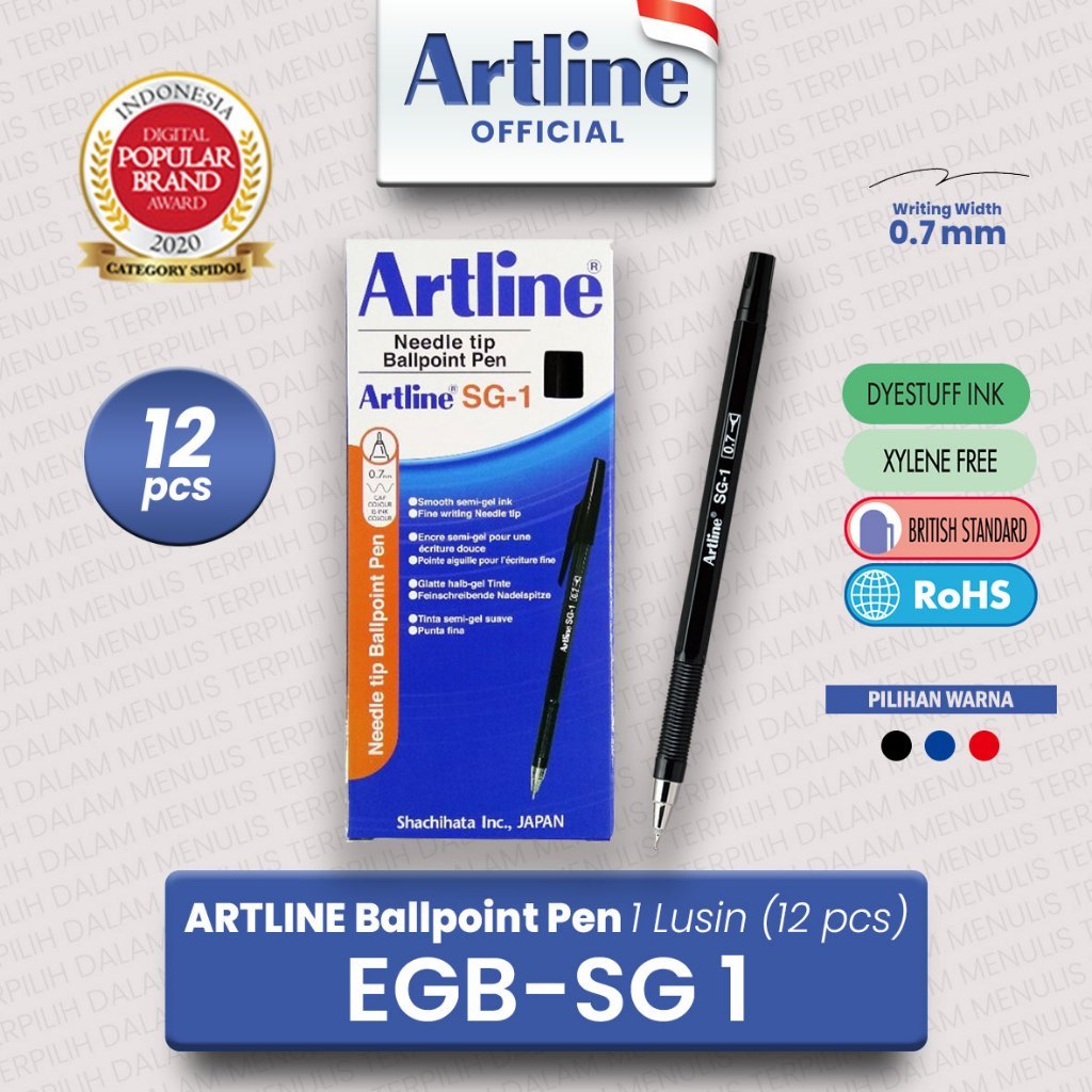 

PROMO GROSIR 1 PACK 12PCS PULPEN ARTLINE SG-1 NEEDLE TIP BALLPOINT PEN SEMI GEL INK 0.7 MM