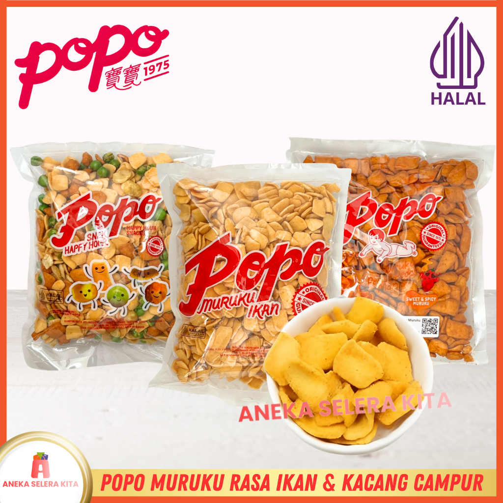 

Popo Muruku Snack Ikan Malaysia Varian Sweet Spicy & Happy Hour/Campur kacang - Halal 400g