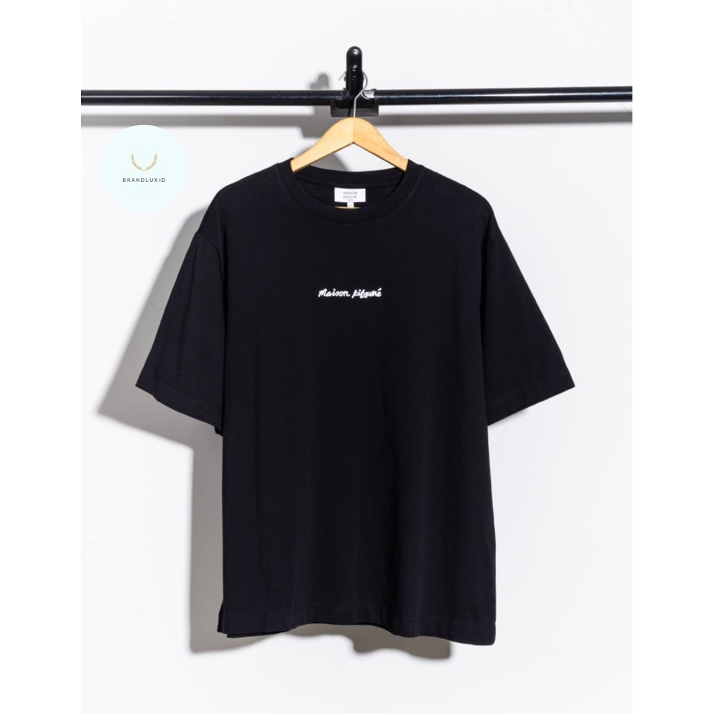 Maison Kitsune Logo handwriting oversized tshirt Black