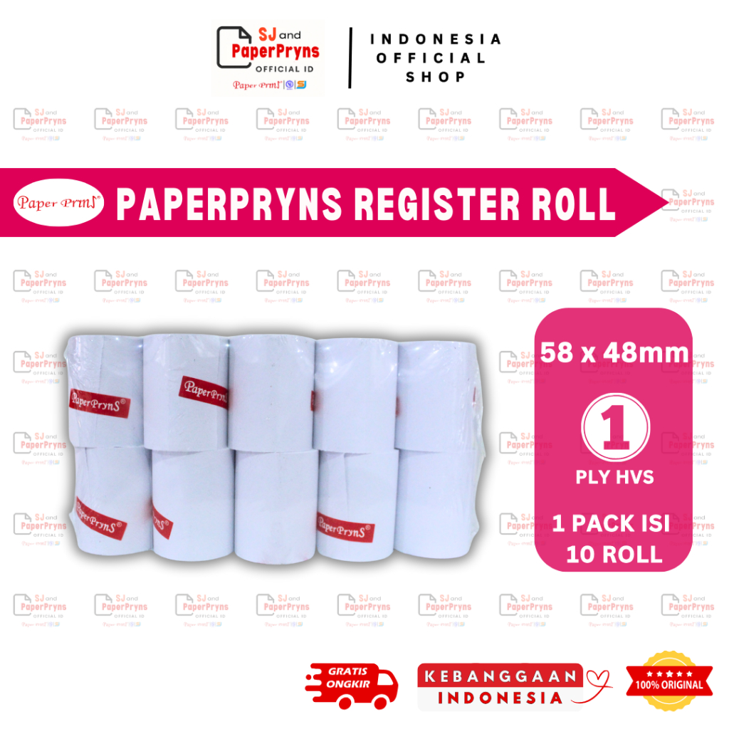 

(PACK) PAPERPRYNS Kertas Telstrook Register Roll 58 x 48mm – 1 PLY HVS