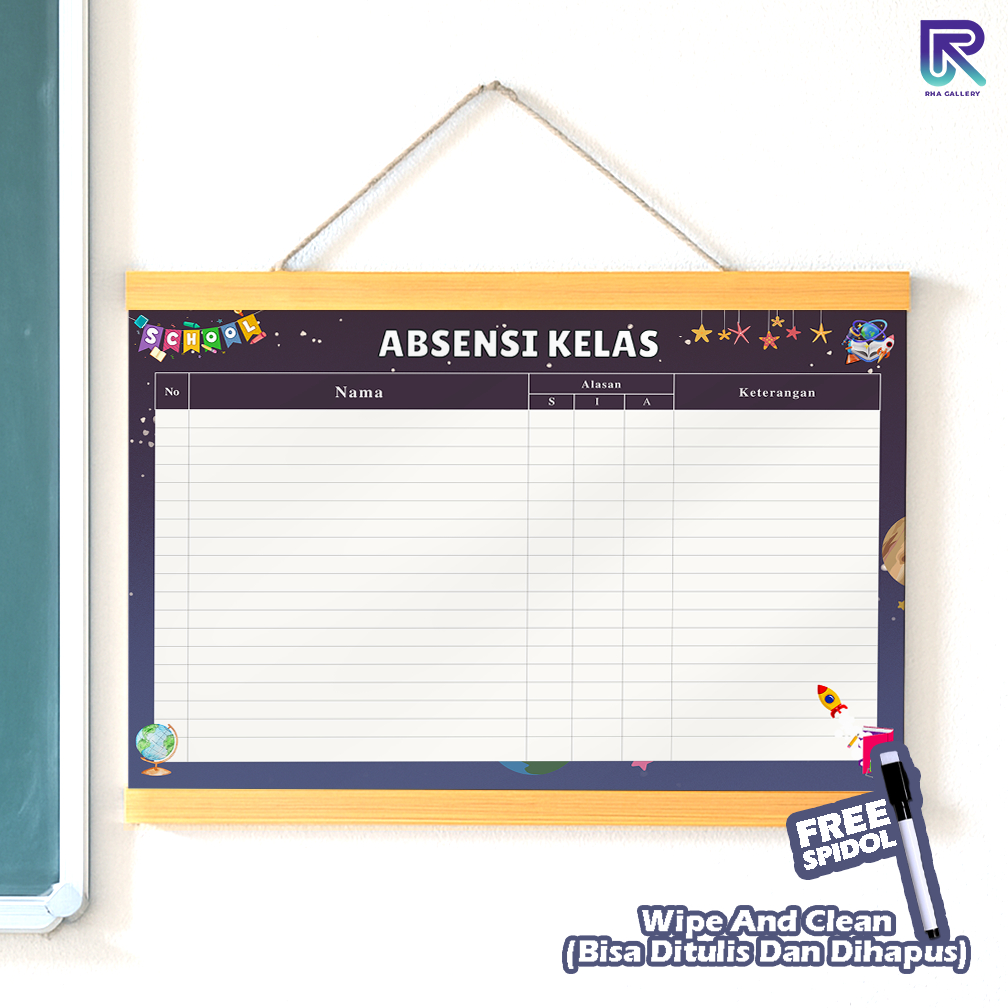 

RHA GALLERY Planner Sekolah Absensi Kelas Siswa Astronout Wipe And Clean List Jadwal Tulis 32x48 CM