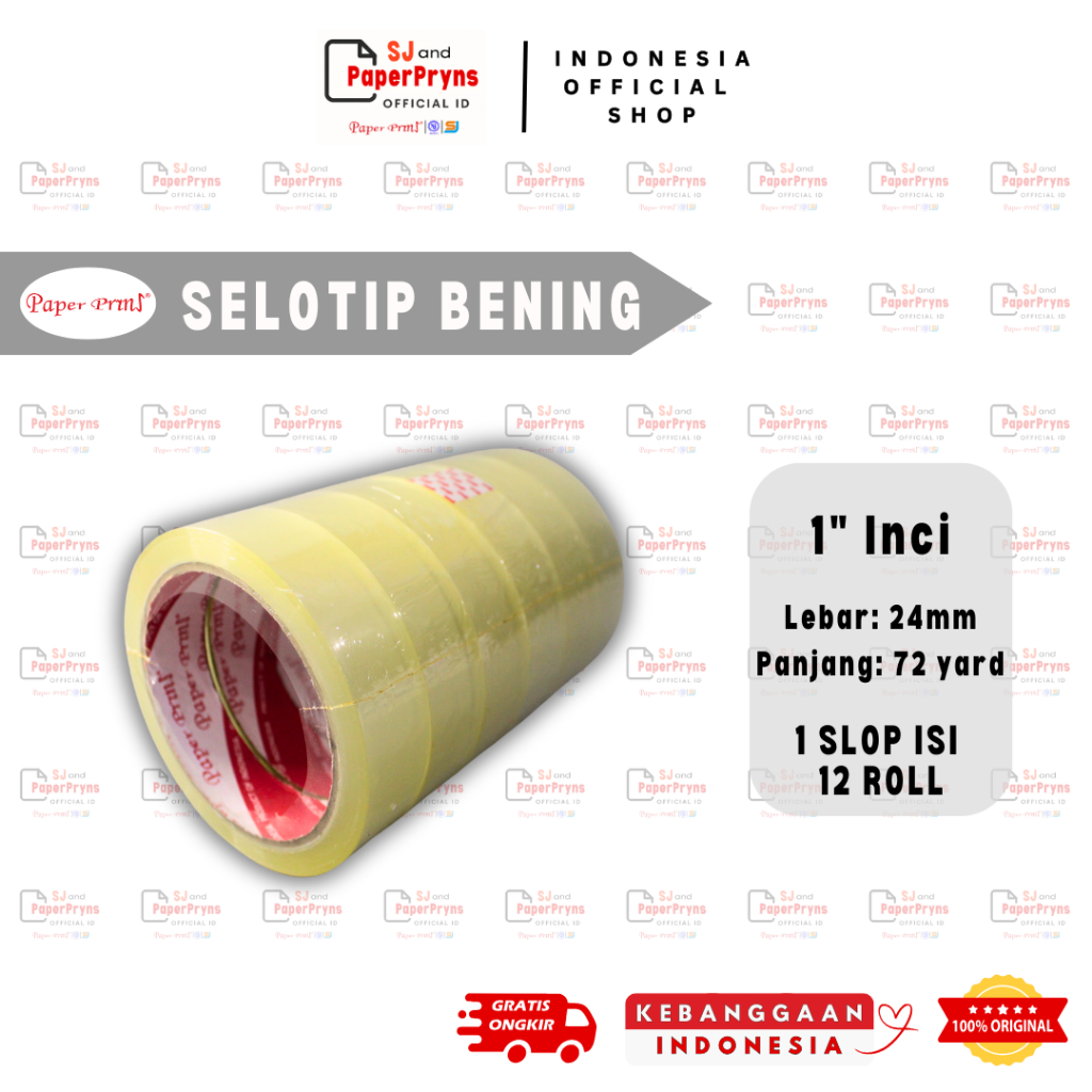 

PAPERPRYNS Selotip Bening 1” Inci (24mm x 72 Yard) - 1 SLOP ISI 6 ROLL