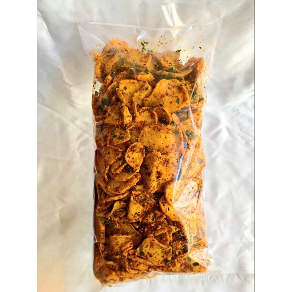 

Keripik Basreng Tipis Pedas Daun Jeruk Cemilan instan Bumbu Melimpah