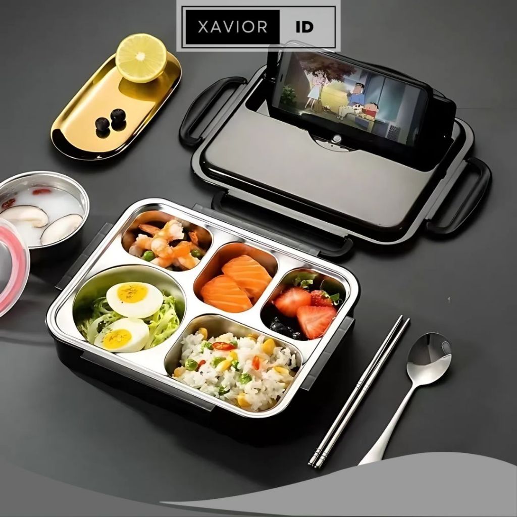 XV Lunch Box Kotak Tempat Makan Bekal Nasi Set 5 Sekat Stainless Anti Tumpah Dan Tahan Panas