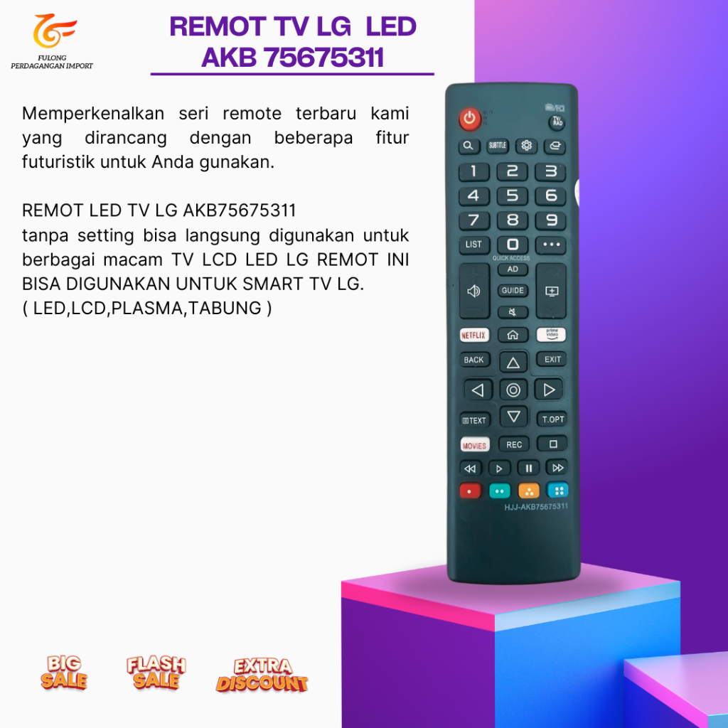 Remote  SMART TV LG LCD LED NETFLIX AKB75675311 SMART TV