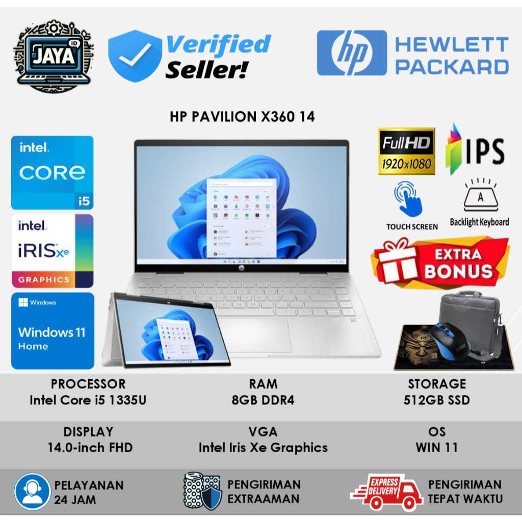 Laptop 2 In 1 HP Pavilion X360 14 Intel Core I5 1335U 8GB 512GB 14.0 Full HD IPS Touch Screen