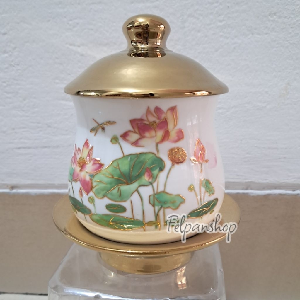 Cangkir Set Sembahyang Model Tutup Bunga Hijau Cangkir Teh Sembahyang