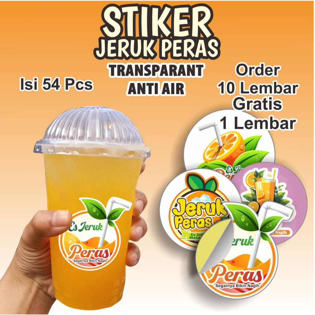 Stiker label cup ES Jeruk Peras 1 lembar isi 54 pcs Ready Stock