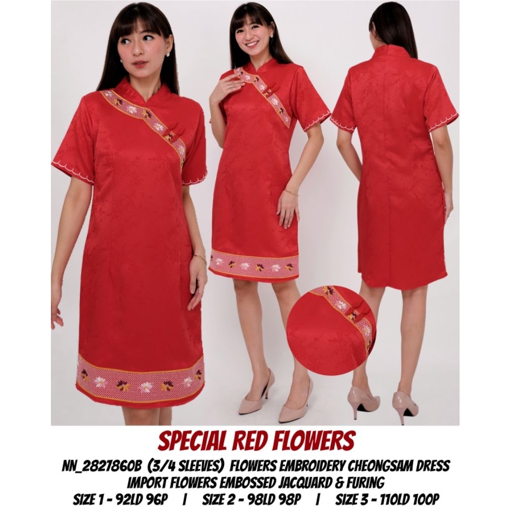 Dress cheongsam wanita bordir ukuran jumbo natal & imlek (big size)