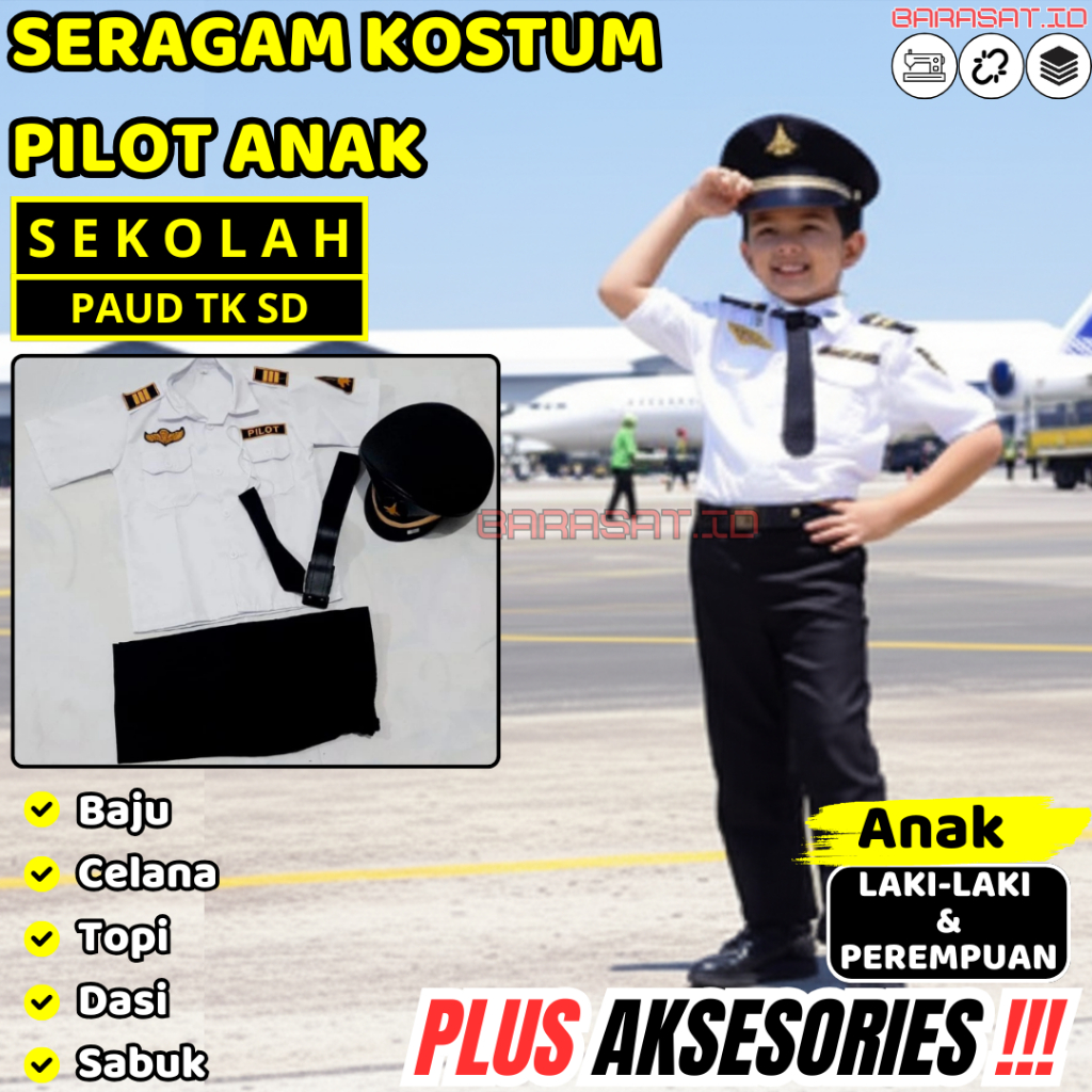 baju profesi anak laki laki pilot Baju Pilot Anak TK SD Kostum Profesi Seragam Lucu