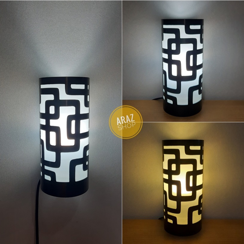 Lampu tidur hias ukir LED handmade kotak minimalis dari pipa PVC diameter 9 cm tinggi 20 cm untuk de
