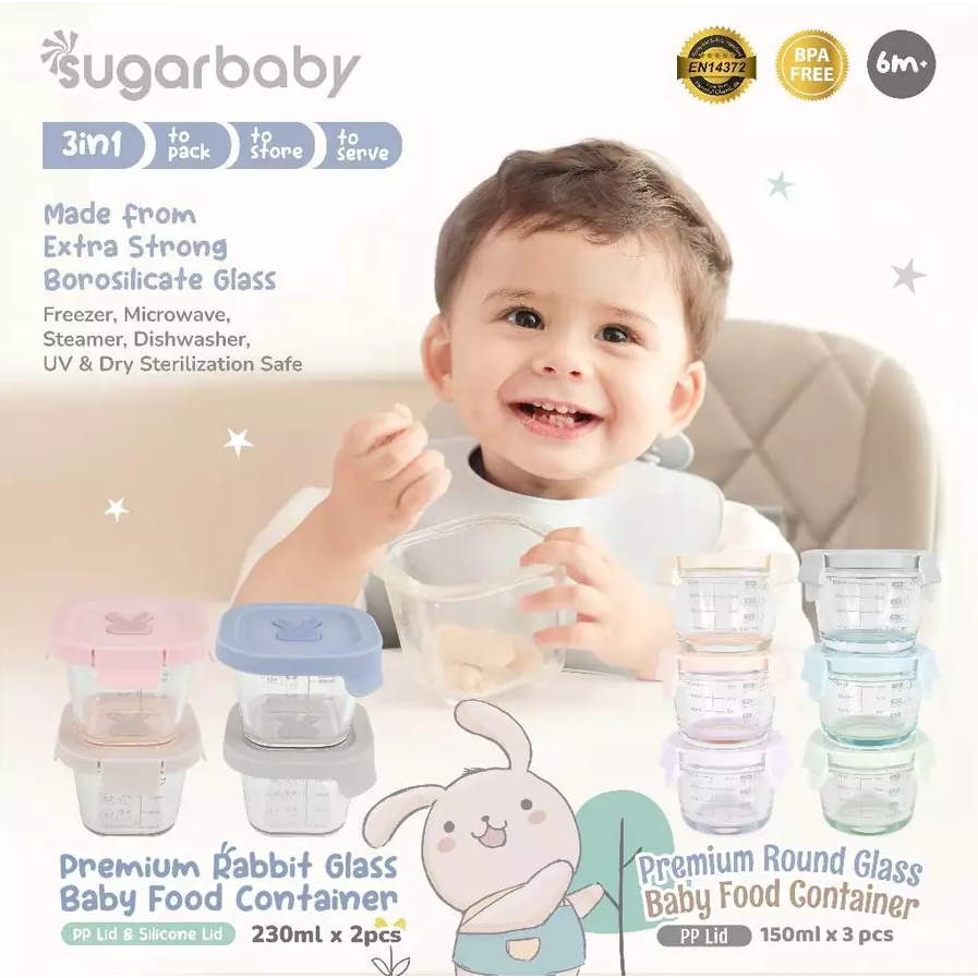 Sugar Baby Premium Glass Jar Baby Food Container 3 pcs BPA FREE / Peralatan Makan Bayi MPASI / Wadah