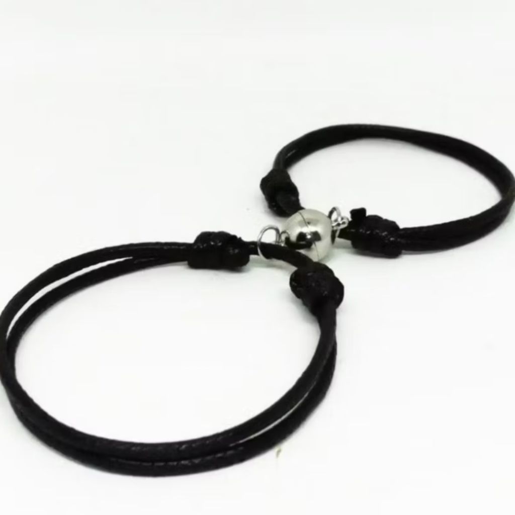 2pacs Gelang Couple Simpel Hitam Polos + Magnet Polos Bergaya Casual Waterpoof (Anti Air)