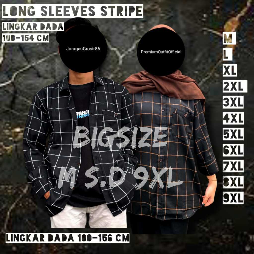 Kemeja Flanel Kotak Kotak Couple Standar Jumbo Big Size Seragam Lengan Panjang Pasangan Pria Wanita 