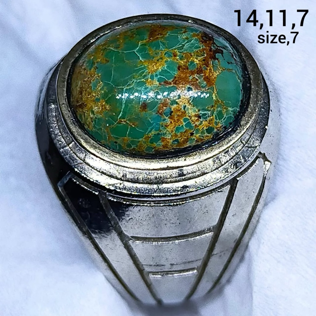 cincin batu akik asli pirus persia serat emas antik top hq natural (asli alam)