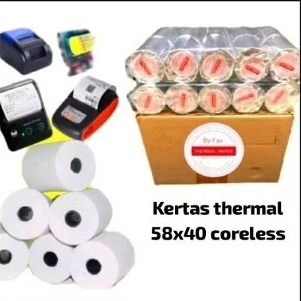 

Kertas kasir thermal 58/57x40mm full kertas / coreles printer 58mm paket 10 roll