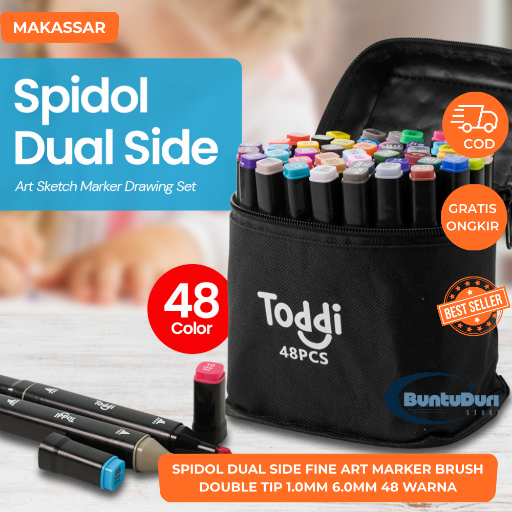 

Spidol Dual Side Fine Art Marker Brush Double Tip 1.0mm 6.0mm 48 Warna