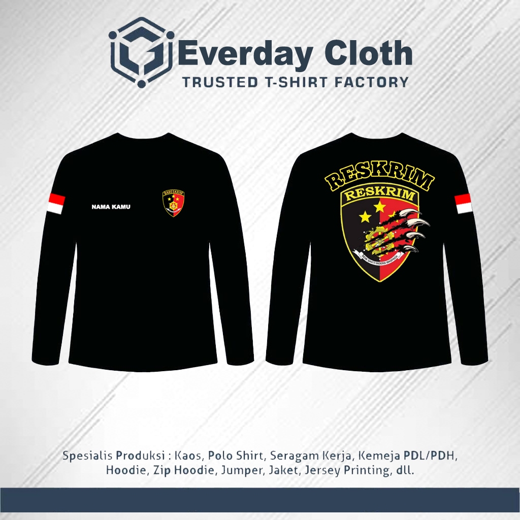 Kaos Polisi Reskrim Panjang Pendek Hitam - T-shirt Reskrim Free Tambah NAma Sablon