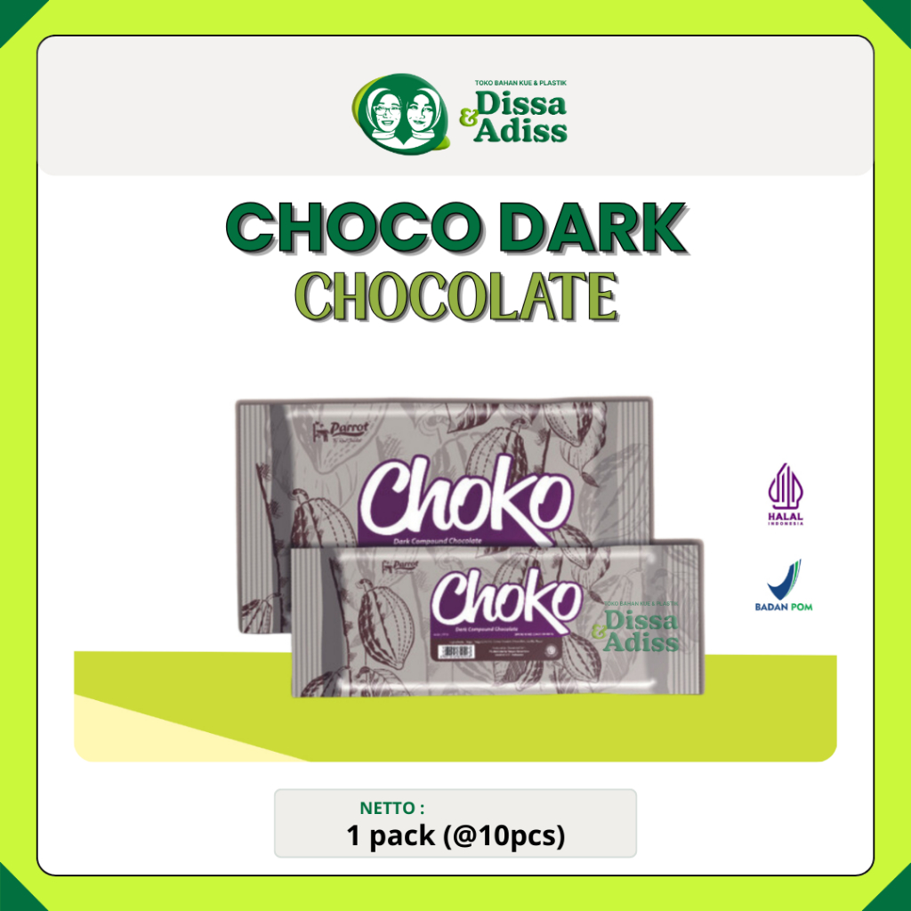 

Choko Dark Compound Chocolate 250 gr | Coklat Batang by Parrot - Tobaqdissa