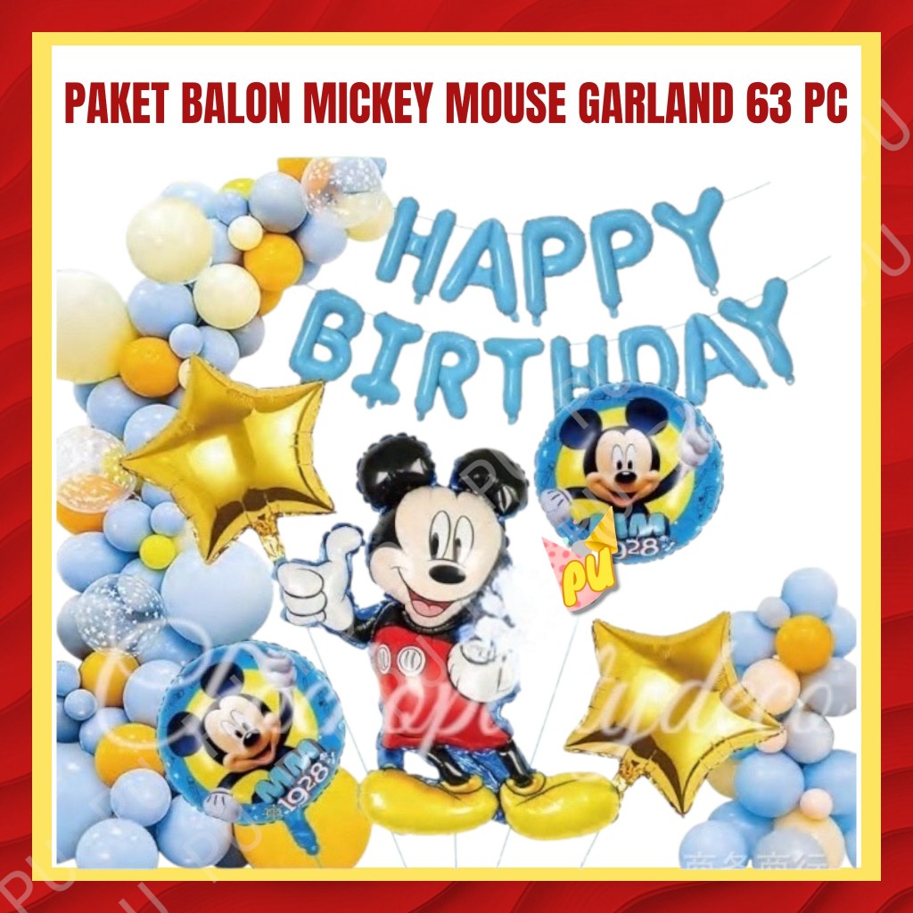 Paket Balon MICKEY MOUSE GARLAND 63 PC / Dekorasi Ulang Tahun Mickey Mouse