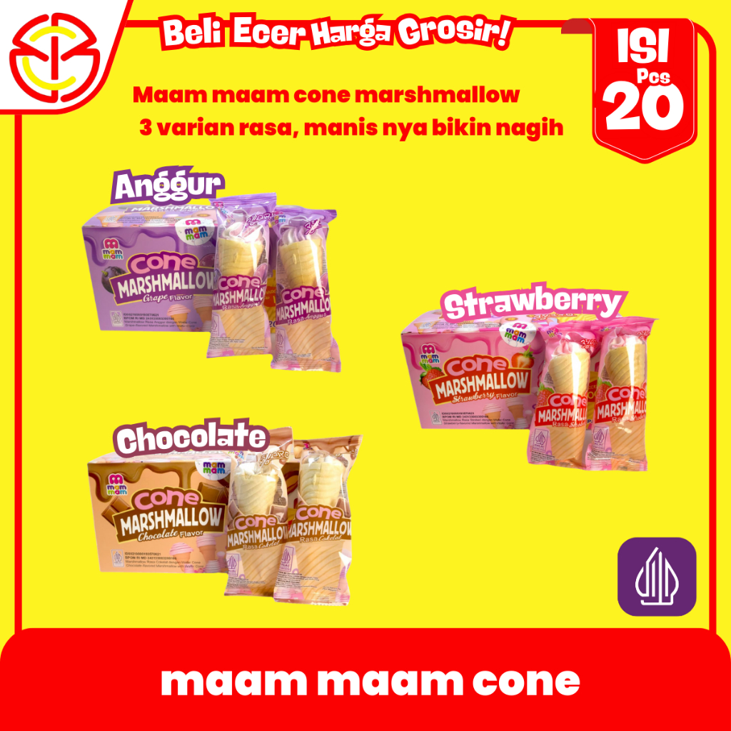 

Mammam Marshmallow Cone 20pcs – Rasa Buah Anggur, Stroberi & Cokelat – Jajanan Viral Halal