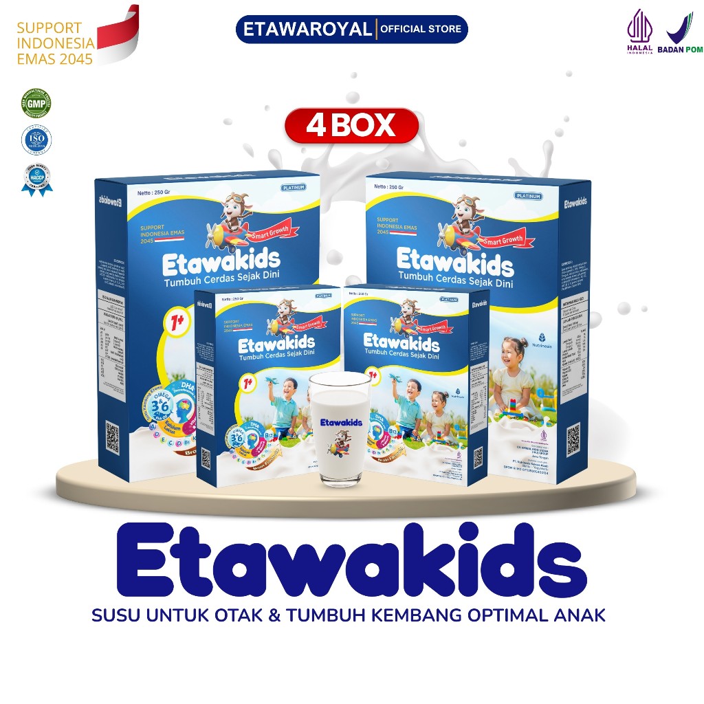 

Etawakids Platinum Susu Etawa Anak Kaya Fish Oil & Whey Protein Paket 4 Box Kemasan 250gr