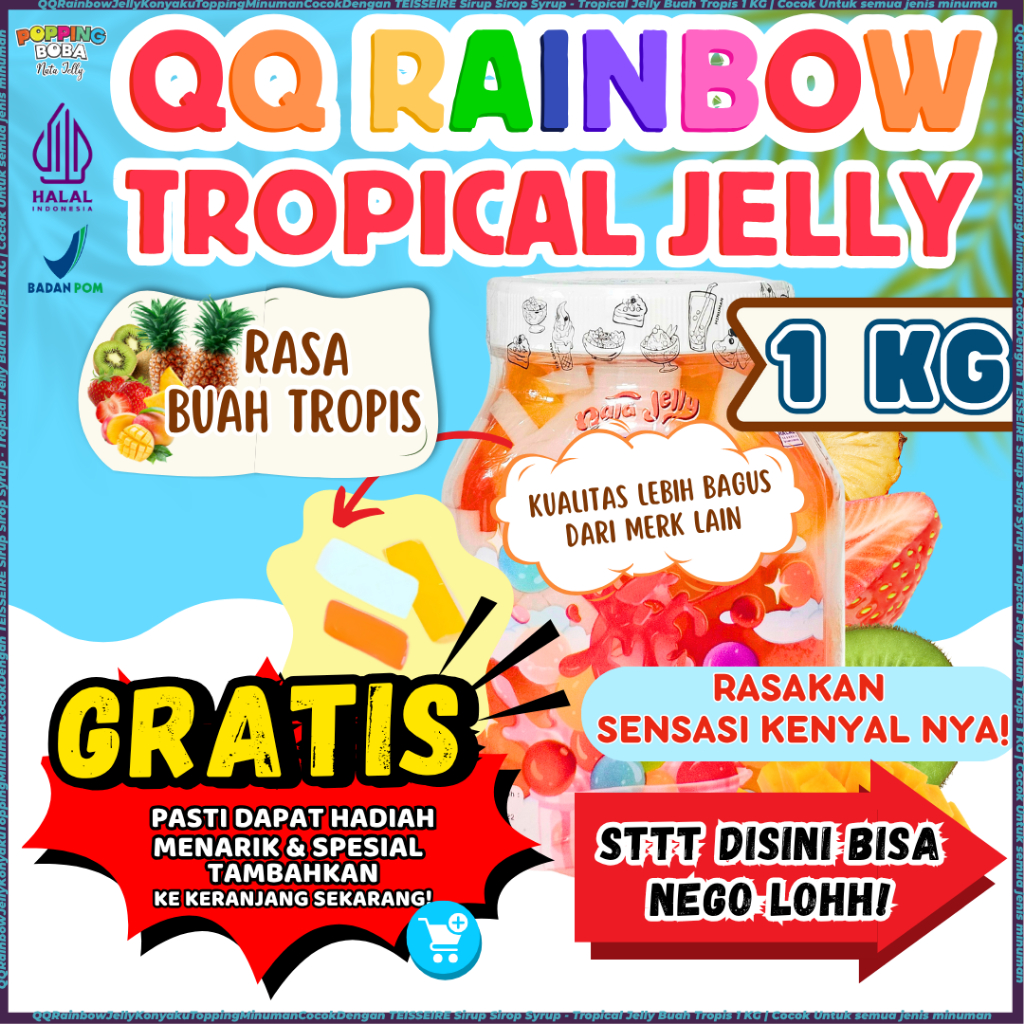 

QQRainbowJellyKonyakuToppingMinumanCocokDengan TEISSEIRE Sirup Sirop Syrup - Tropical Jelly Buah Tropis 1 KG | Cocok Untuk Semua Jenis Minuman