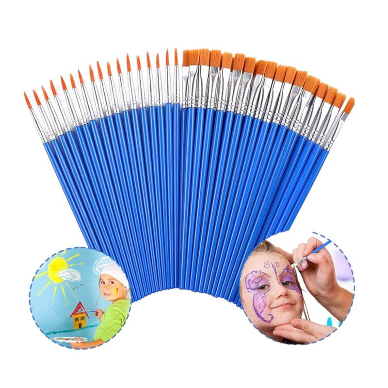 

PAKET USAHA Isi 50Pcs - KUAS RUNCING / KUAS PIPIH Lukis Mewarnai Cat Air Anak/ Kuas Lukis