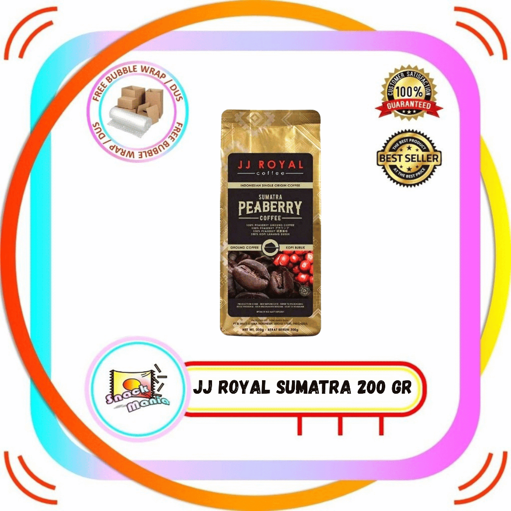 

JJ Royal Sumatra Robusta Ground Coffe Peaberry 200 gr Bubuk Kopi Bold Nutty Flavor With Lasting Sweetness