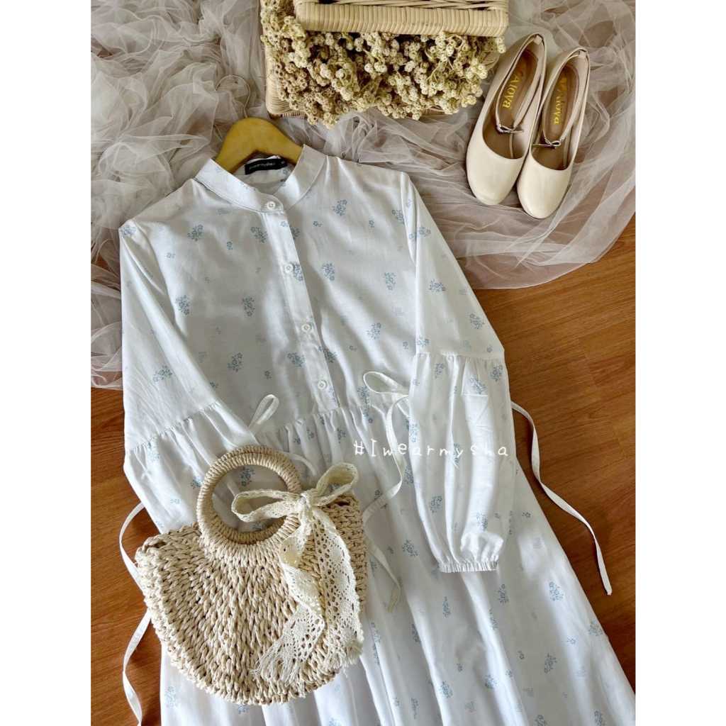 LITTLE KALILA : FLOWER BROKEN WHITE GAMIS KATUN MOTIF BUNGA PREMIUM SIZE S M L XL Mysha Iwearmysha