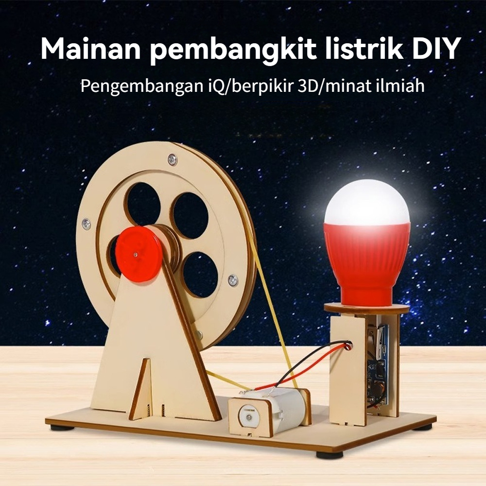 Diy Engkol Tangan Generator Sains Mainan Kayu Jigsaw Puzzle Perakitan Lampu Hadiah Buatan Anak Edukasi Bohlam