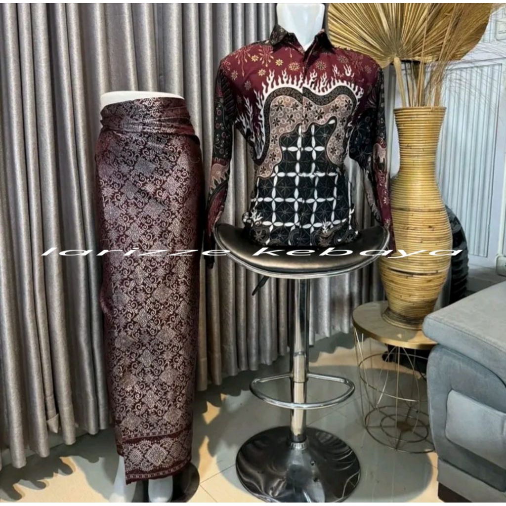larizze kebaya - set kemeja batik pria lengan panjang & rok span songket tenun