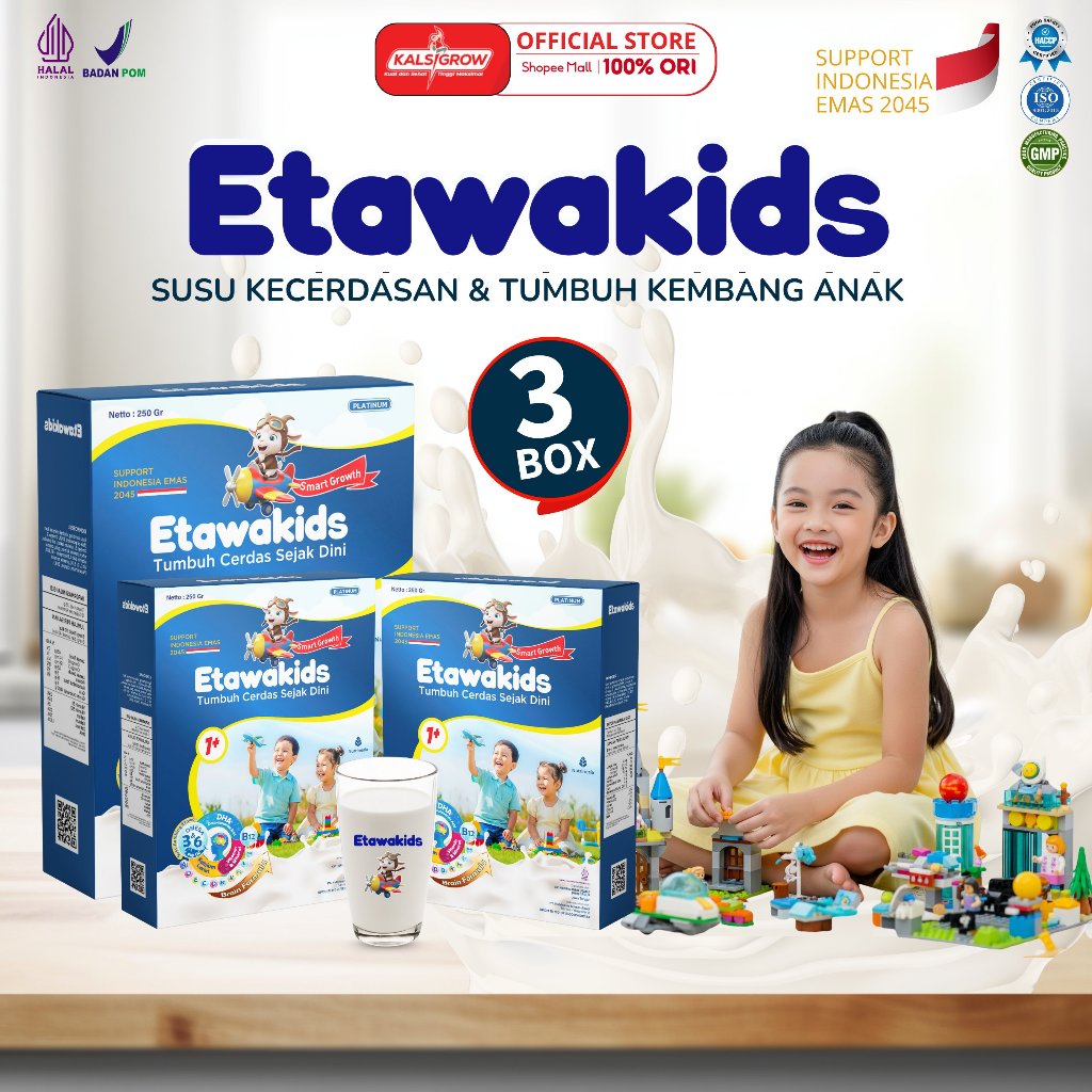 

Susu Etawa Etawakids Platinum – Mendukung Perkembangan Otak & Daya Tahan Tubuh Anak - Paket 3 Box Kemasan 250gr