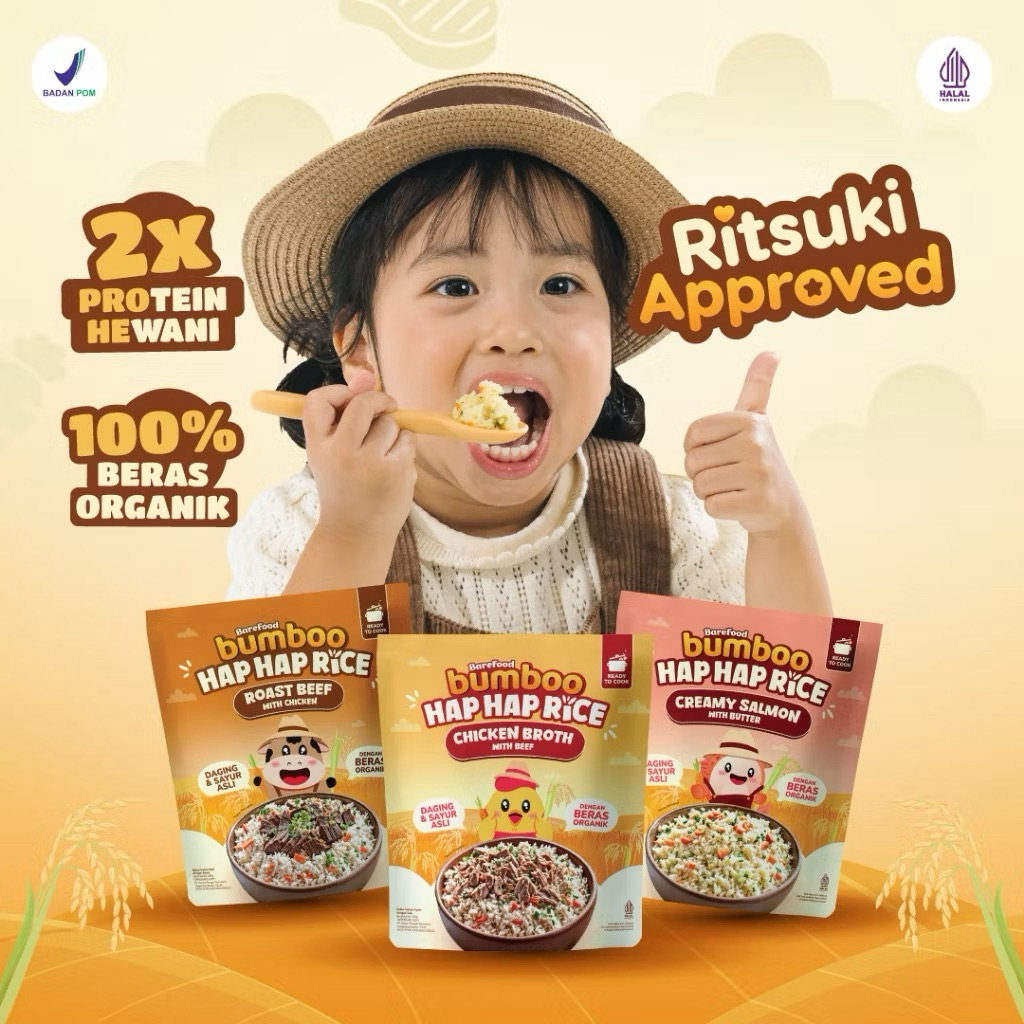 

BUMBOO Hap Hap Rice - 100% Beras Organik Tanpa Pestisida - Double Protein Hewani - Bahan Alami - Tanpa Pengawet