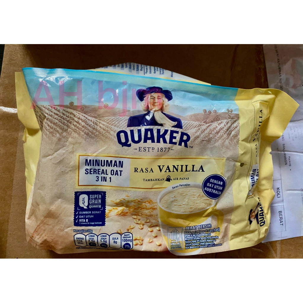 

Quaker minuman sereal 3 in 1 ada rasa coklat dan vanila, mocca isi 8 x 28 gram