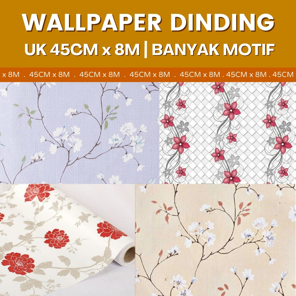 Wall Stiker Wallpaper Dinding Motif Bunga Mawar Merah Dasar Krem Putih Glamour Wolpeper Tembok Rumah