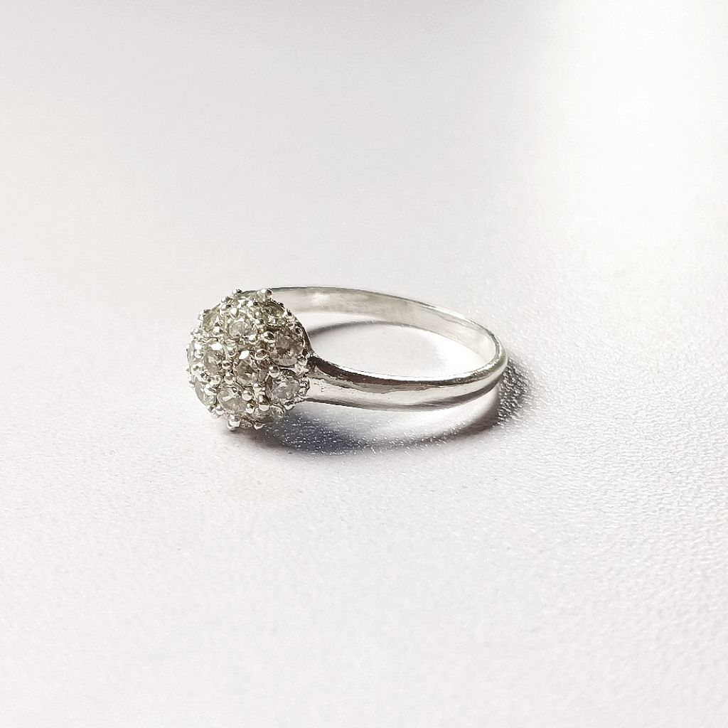 Cincin Permata/Cincin Perak Asli/Cincin Perak Permata Bulat/Perak Asli 925/Lapis Emas Putih