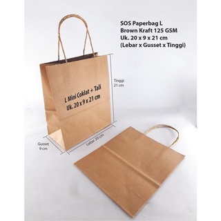 

100 PCS PAPERBAG SOS L COKLAT 20X9X21 cm + Tali Twist
