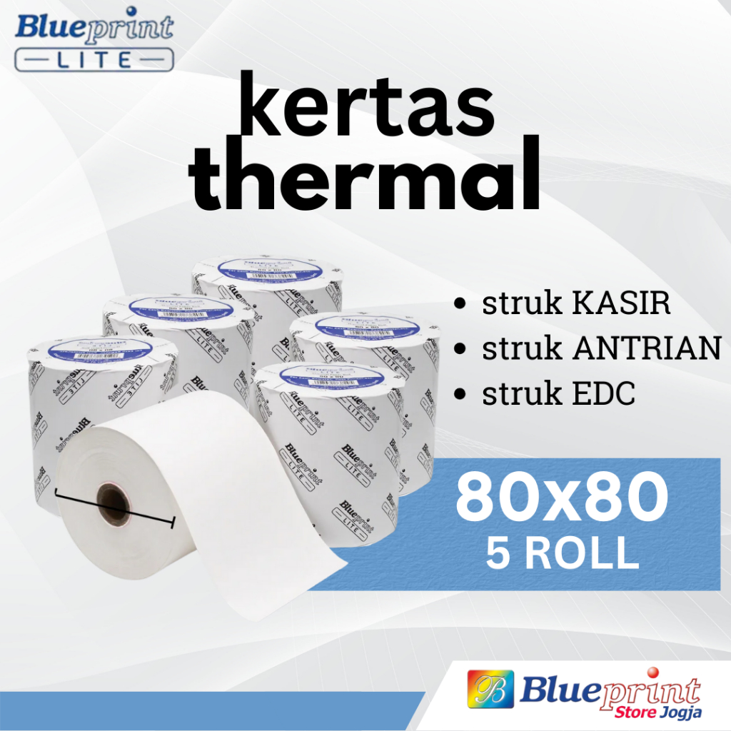 

5 ROL LITE 80x80 BLUEPRINT Kertas Thermal KASIR PPOB EDC Antrian Parkir Struk